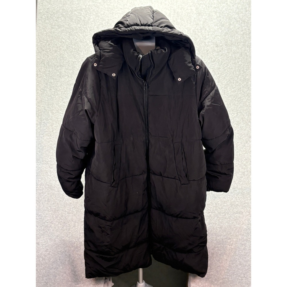 HM Divided Black Hooded Puffer Coat Longline Winter Jacket Medium